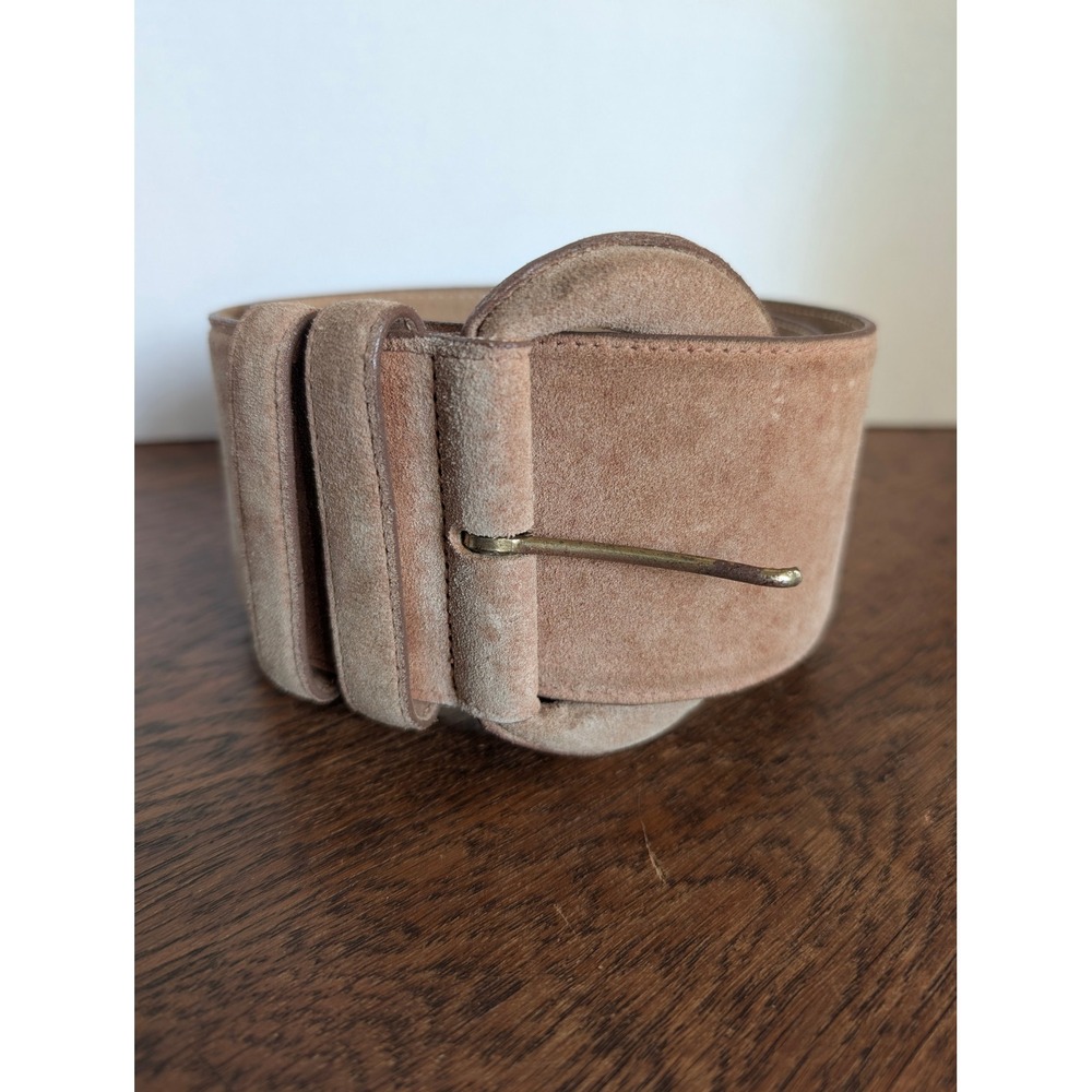 Ellen Tracy Belt 90's Y2K L Tan Good Italian Sueded Calfskin Wide Waist Cinch